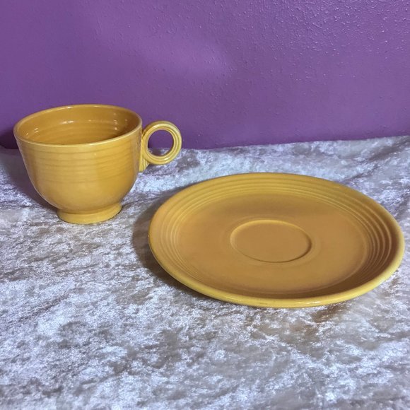 Fiesta Other - Genuine Fiesta Vintage Yellow Mug with Matching Saucer GUC Retro Kitchen Tea Cup